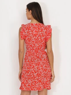 Robe évasée à Fleurs Et Volants -Logic || Diamond || Zero Soldes Boutique X21 P8306 M RED 2