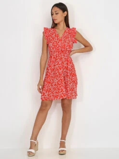 Robe évasée à Fleurs Et Volants -Logic || Diamond || Zero Soldes Boutique X21 P8306 M RED 3