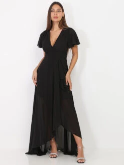 Robe Portefeuille Noire à Manches Papillons Noir -Logic || Diamond || Zero Soldes Boutique X26 R1413 BLK 3