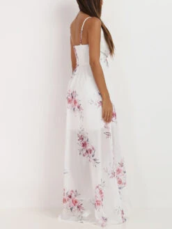 Robe Longue Fendue à Fleurs Romantiques -Logic || Diamond || Zero Soldes Boutique X30 R1372 WHT 2