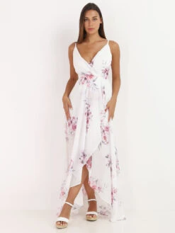 Robe Longue Fendue à Fleurs Romantiques -Logic || Diamond || Zero Soldes Boutique X30 R1372 WHT 3