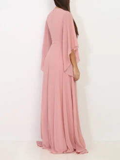 Robe Longue Drapée Vieux Rose à Manches Volantées Vieux Rose -Logic || Diamond || Zero Soldes Boutique Y24 HM2290 DKPNK 2
