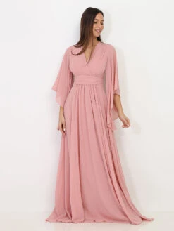 Robe Longue Drapée Vieux Rose à Manches Volantées Vieux Rose -Logic || Diamond || Zero Soldes Boutique Y24 HM2290 DKPNK 3
