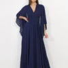 Robe Longue Drapée à Manches Volants -Logic || Diamond || Zero Soldes Boutique Y24 HM2290 NVY 1