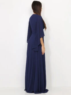 Robe Longue Drapée à Manches Volants -Logic || Diamond || Zero Soldes Boutique Y24 HM2290 NVY 2