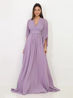 Robe Longue Drapée à Manches Volantées -Logic || Diamond || Zero Soldes Boutique Y24 HM2290 PRP 3