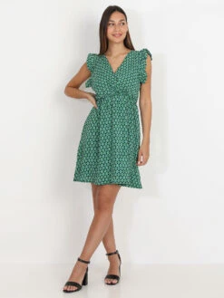 Robe Patineuse Verte à Motif Graphique Rétro Vert -Logic || Diamond || Zero Soldes Boutique Y26 P8306 E GRN 3