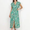Robe Longue Fendue Verte à Imprimé Floral Vert -Logic || Diamond || Zero Soldes Boutique Y27 P8337 J GRN 1