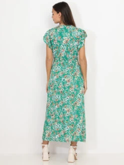 Robe Longue Fendue Verte à Imprimé Floral Vert -Logic || Diamond || Zero Soldes Boutique Y27 P8337 J GRN 2