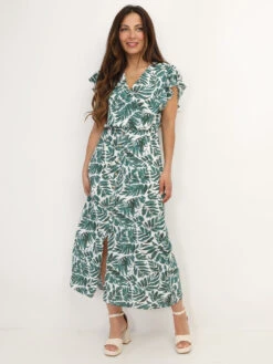 Robe Longue Cache Cœur à Imprimé Feuilles