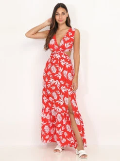 Robe Cut Out à Imprimé Feuilles