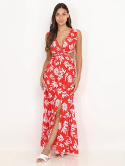 Robe Cut Out à Imprimé Feuilles -Logic || Diamond || Zero Soldes Boutique Z14 23404 RED 3