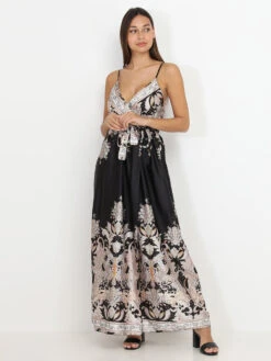 Robe Portefeuille Fendue Noire à Motif Cachemire Noir 7 Robe Portefeuille Fendue Noire à Motif Cachemire Noir -Logic || Diamond || Zero Soldes Boutique Z19 3933 BLK 3