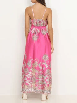 Robe Portefeuille Fendue Fuchsia à Motif Cachemire Rose -Logic || Diamond || Zero Soldes Boutique Z19 3933 FSH 2