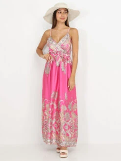 Robe Portefeuille Fendue Fuchsia à Motif Cachemire Rose -Logic || Diamond || Zero Soldes Boutique Z19 3933 FSH 4