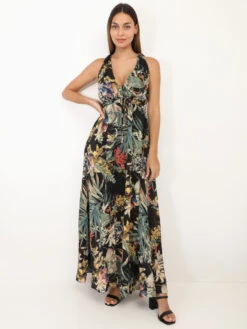 Robe Longue Fleurie Décolletée -Logic || Diamond || Zero Soldes Boutique Z20 5852 1 BLK 3