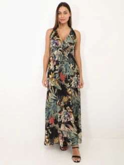 Robe Longue Fleurie Décolletée -Logic || Diamond || Zero Soldes Boutique Z20 5852 1 BLK 4