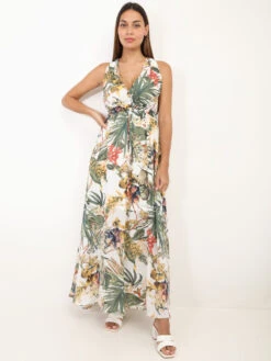 Robe Décolletée Imprimé Fleuri -Logic || Diamond || Zero Soldes Boutique Z20 5852 1 WHT 3