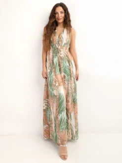 Robe Longue à Imprimé Feuilles -Logic || Diamond || Zero Soldes Boutique Z20 5852 PNK 4