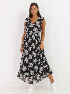 Robe Longue à Fleurs Et Volants -Logic || Diamond || Zero Soldes Boutique Z23 5800 1 BLK 3