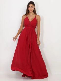 Robe Longue Drapée à Bretelles -Logic || Diamond || Zero Soldes Boutique Z26 HM2295 DKRED 4