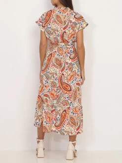 Robe Mi-longue Motif Cachemire Jaune Avec Ceinture Jaune -Logic || Diamond || Zero Soldes Boutique Z30 3863 YLL 2