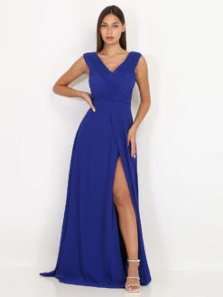 Robe Longue Drapée Bleu Roi Avec Fente Bleu -Logic || Diamond || Zero Soldes Boutique Z32 R1390 BLU 3