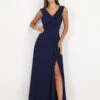 Robe Longue Drapée Bleu Marine Avec Fente Bleu Marine -Logic || Diamond || Zero Soldes Boutique Z32 R1390 NVY 1