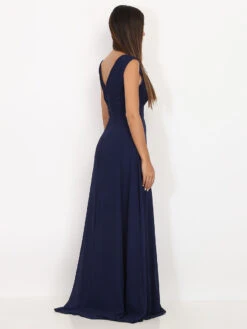 Robe Longue Drapée Bleu Marine Avec Fente Bleu Marine -Logic || Diamond || Zero Soldes Boutique Z32 R1390 NVY 2