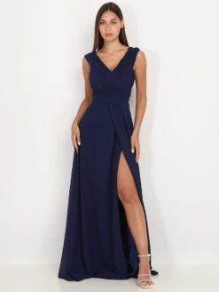 Robe Longue Drapée Bleu Marine Avec Fente Bleu Marine -Logic || Diamond || Zero Soldes Boutique Z32 R1390 NVY 3