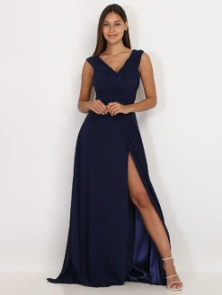 Robe Longue Drapée Bleu Marine Avec Fente Bleu Marine -Logic || Diamond || Zero Soldes Boutique Z32 R1390 NVY 4