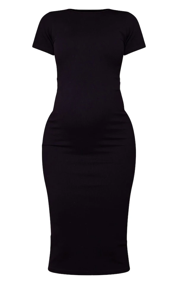 Maternité Robe De Grossesse Mi-longue Côtelée Noire Détail Contours à Manches Courtes 7 Maternité Robe De Grossesse Mi-longue Côtelée Noire Détail Contours à Manches Courtes – Image 5