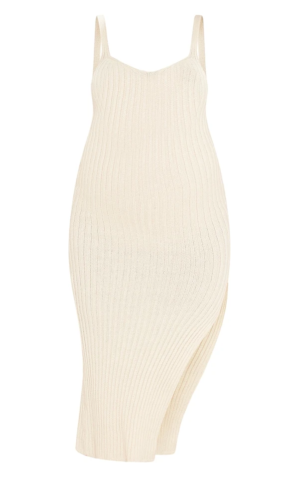 Maternité Robe De Grossesse Mi-longue En Maille Tricot Crème Côtelée 7 Maternité Robe De Grossesse Mi-longue En Maille Tricot Crème Côtelée – Image 5