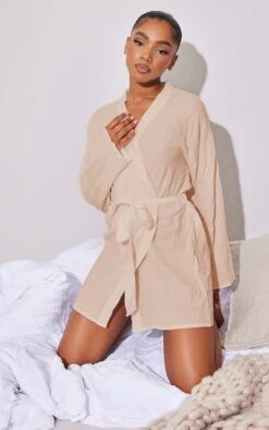 Label PLT Robe De Chambre Texturée Café Au Lait à Nouer Sur La Taille