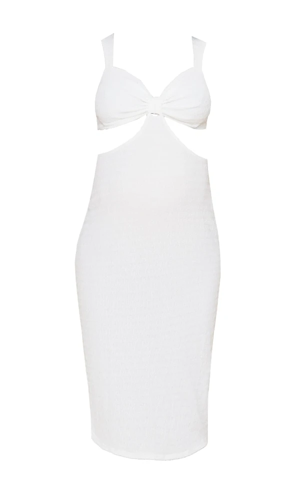 Maternité Robe De Grossesse Mi-longue Crêpée Crème Découpée 7 Maternité Robe De Grossesse Mi-longue Crêpée Crème Découpée – Image 5