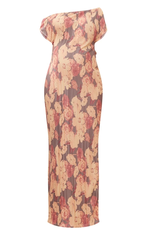 Logic Maternité Robe De Grossesse Longue Plissée Fleurie Marron à Col Bardot 7 Logic Maternité Robe De Grossesse Longue Plissée Fleurie Marron à Col Bardot – Image 5