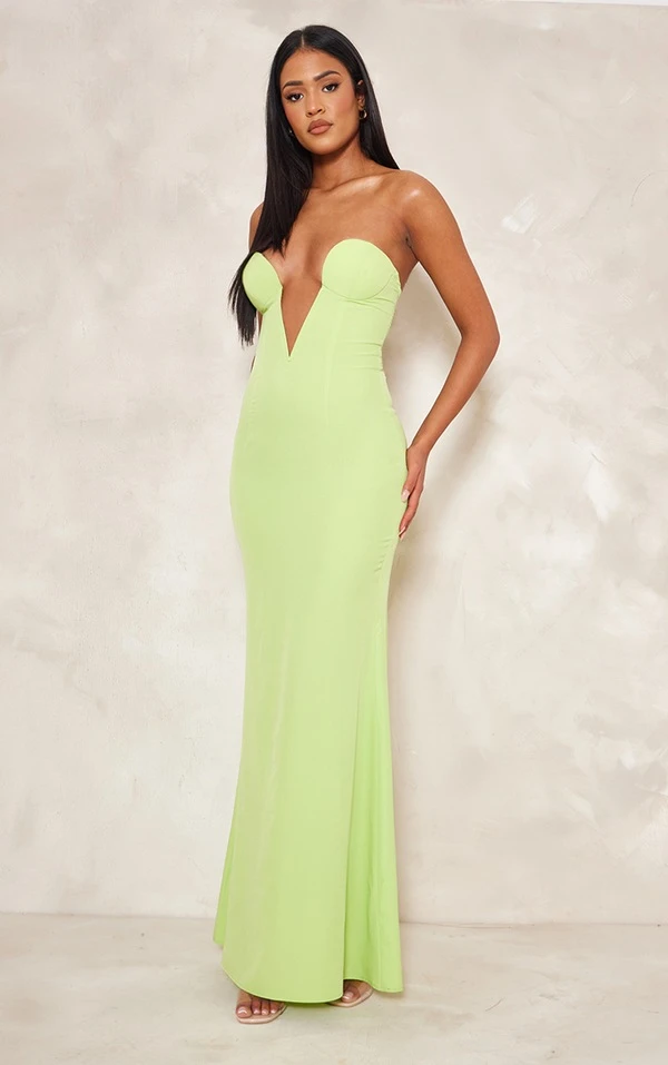 Tall Robe Longue Vert Citron à Décolleté Plongeant 5 Tall Robe Longue Vert Citron à Décolleté Plongeant – Image 3
