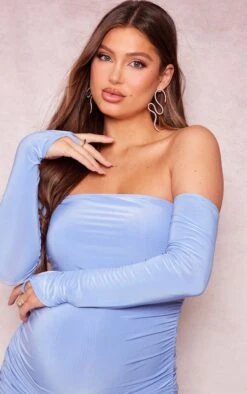 Maternité Robe De Grossesse Longue Moulante Bleue Froncée à épaules Dénudées -Logic || Diamond || Zero Soldes Boutique ad53141ea3014290228f94d33c72fc4d7e75755c cne2364 4