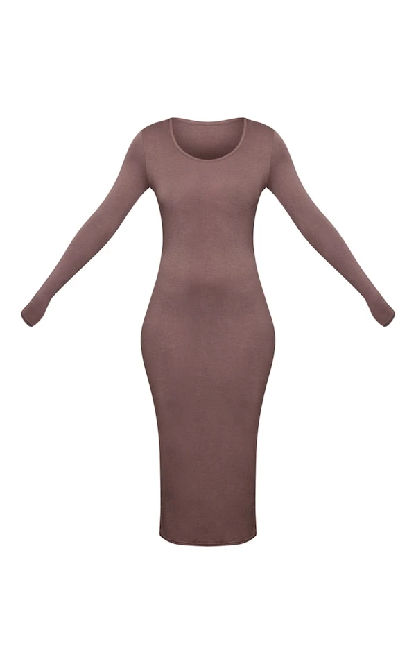 Tall Robe Longue Café Au Lait Foncé En Jersey à Manches Longues 7 Tall Robe Longue Café Au Lait Foncé En Jersey à Manches Longues – Image 5