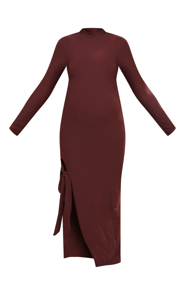 Maternité Robe De Grossesse Mi-longue Chocolat Douce Fendue Sur Le Côté 7 Maternité Robe De Grossesse Mi-longue Chocolat Douce Fendue Sur Le Côté – Image 5