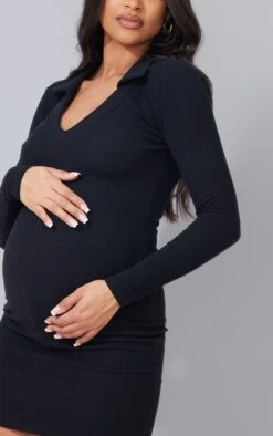 Maternité Mini-robe De Grossesse Noire à Col Polo Et Décolleté Plongeant -Logic || Diamond || Zero Soldes Boutique b20e9a203c70deb551f2a02c5cb3cbedc84476cd cmw5814 5