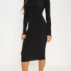 Tall - Robe Mi-longue Moulante Noire à Col Montant