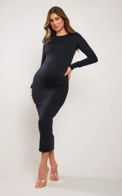 Maternité Robe De Grossesse Longue Noire Sculpt Luxe à Manches Longues