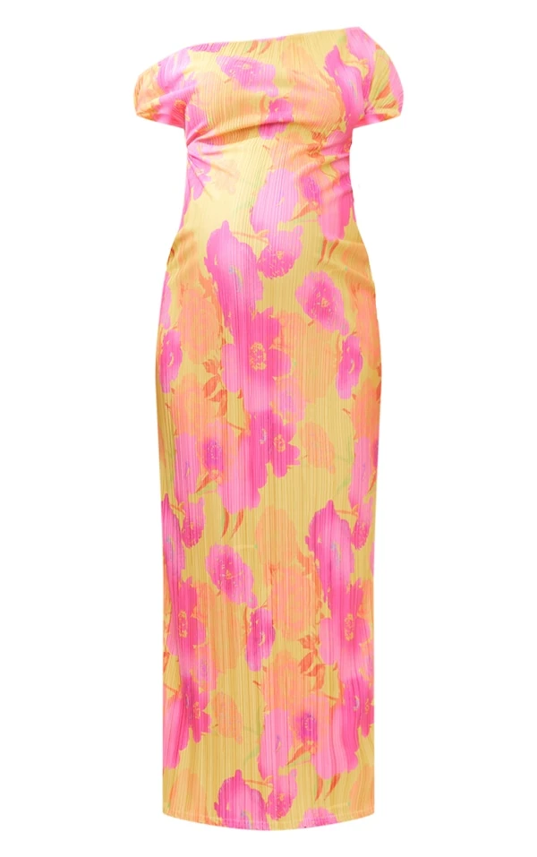 Logic Maternité Robe De Grossesse Longue Plissée Fleurie Orange à Col Bardot 7 Logic Maternité Robe De Grossesse Longue Plissée Fleurie Orange à Col Bardot – Image 5