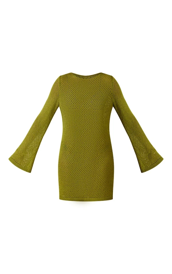 Tall Mini-robe En Maille Tricot Vert Olive à Manches Longues 7 Tall Mini-robe En Maille Tricot Vert Olive à Manches Longues – Image 5