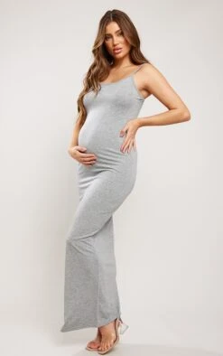 Logic Maternité Robe De Grossesse Longue En Jersey Gris Chiné à Bretelles