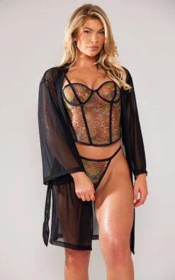 Robe De Chambre Courte En Mesh Noir