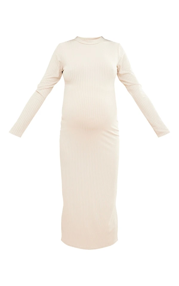 Logic Maternité Robe De Grossesse Mi-longue Côtelée Sable Pâle à Manches Longues 7 Logic Maternité Robe De Grossesse Mi-longue Côtelée Sable Pâle à Manches Longues – Image 5