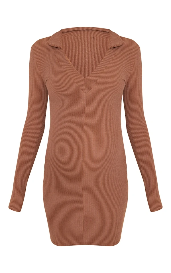 Maternité Mini-robe De Grossesse Chocolat à Col Polo Et Décolleté Plongeant 7 Maternité Mini-robe De Grossesse Chocolat à Col Polo Et Décolleté Plongeant – Image 5