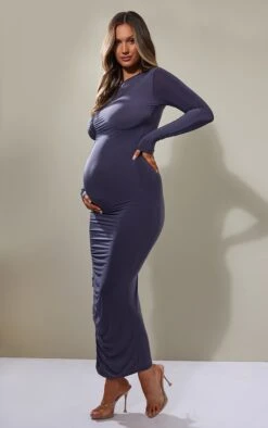 Logic || Diamond || Zero Soldes Boutique 17 Maternité Robe Longue De Grossesse Gris Anthracite à Fronces